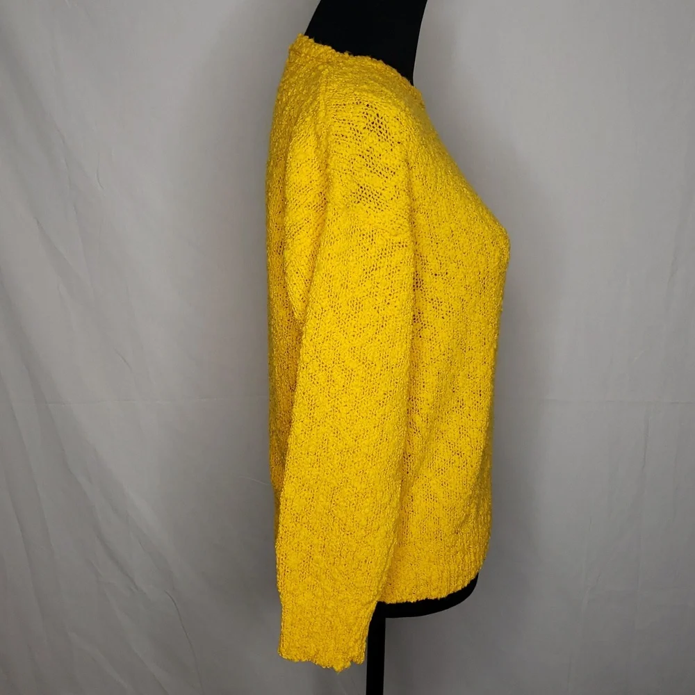 Vintage YarnWorks Womens Bubble Knit Sweater Size L Yellow 90s Preppy Classic